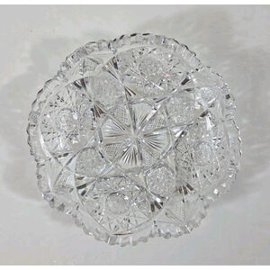 Antique American Brilliant Cut Glass Bowl - 7" Diameter, Intricate Hobstar...